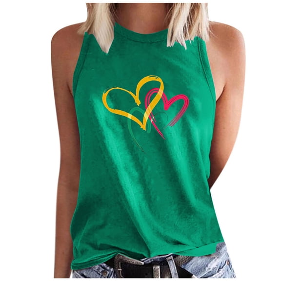 Jewelreauty High Neck Tank Tops for Women Summer Sleeveless Cute Heart Print Tops Casual Loose Trendy Shirts (2XL, Green)