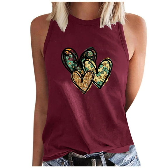 Jewelreauty High Neck Tank Tops for Women Summer Sleeveless Cute Heart Print Tops Casual Loose Trendy Shirts (XL, Red)