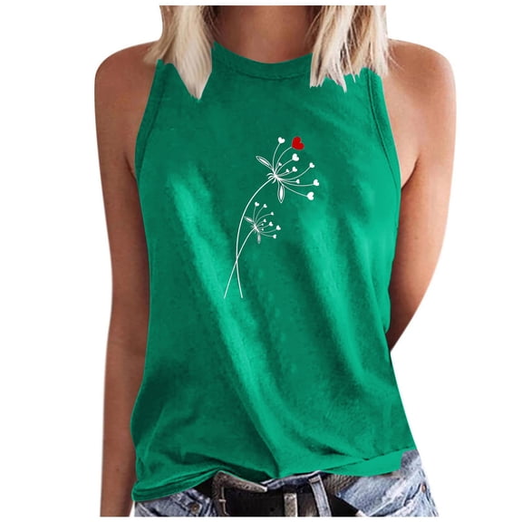 Jewelreauty High Neck Tank Tops for Women Summer Sleeveless Floral Print Shirts Casual Loose Trendy Tops (M, Green)