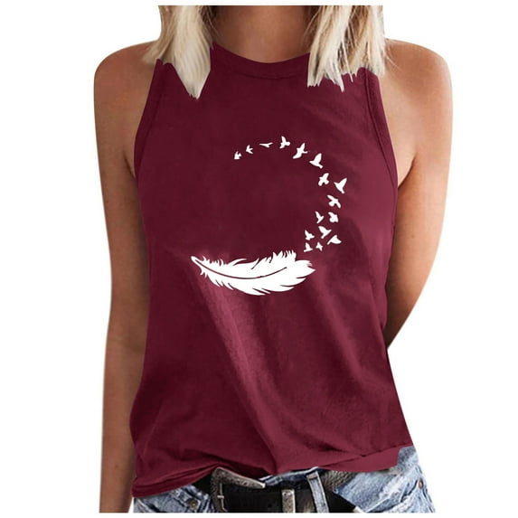 Jewelreauty High Neck Tank Tops for Women Summer Sleeveless Floral Print Shirts Casual Loose Trendy Tops (S, Red)