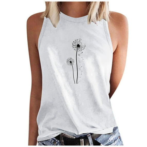 Jewelreauty High Neck Tops for Women Summer Sleeveless Floral Print Tank Top Casual Loose Fit Shirts Blouse (S, White)