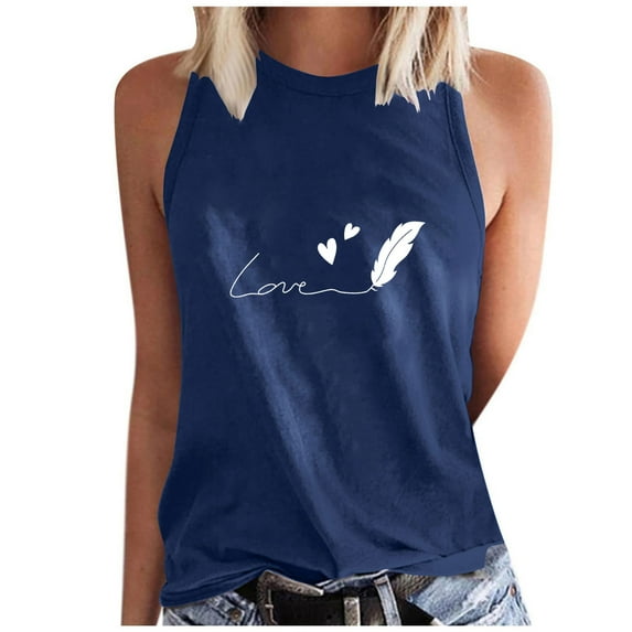 Jewelreauty High Neck Tops for Women Summer Sleeveless Floral Print Tank Top Casual Loose Fit Shirts Blouse (M, Navy)