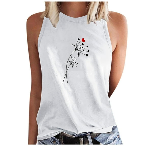 Jewelreauty High Neck Tops for Women Summer Sleeveless Floral Print Tank Top Casual Loose Fit Shirts Blouse (XL, White)