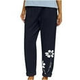 thumbnail image 1 of Jewelreauty Linen Pants Women Summer Casual Elastic Waist Straight Leg Floral Print Pants with Pockets, 1 of 9