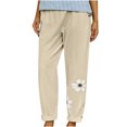 thumbnail image 1 of Jewelreauty Linen Pants Women Summer Casual Elastic Waist Straight Leg Floral Print Pants with Pockets, 1 of 9