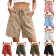 thumbnail image 1 of Jewelreauty Linen Summer Shorts for Women Casual with Pockets Loose Fit Drawstring Elastic Waist Sweatshorts (XL, Khaki), 1 of 6