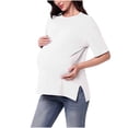 thumbnail image 1 of Jewelreauty Maternity Tops for Women with Side Zipper Hem Short Sleeve Tunic Tee Crew Neck T-shirts Pregnancy Gifts (S, White), 1 of 8