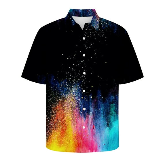 Jewelreauty Men Button Up Beach Shirts Casual Short Sleeve Tie Dye Summer Tops Plus Size Loose Blouses Tee (5XL, Black-D)