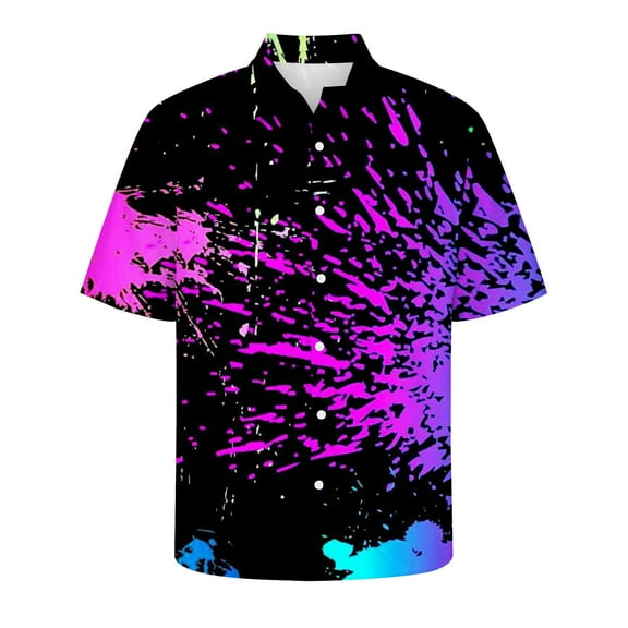 Jewelreauty Men Button Up Beach Shirts Casual Short Sleeve Tie Dye Summer Tops Plus Size Loose Blouses Tee (S, Black)