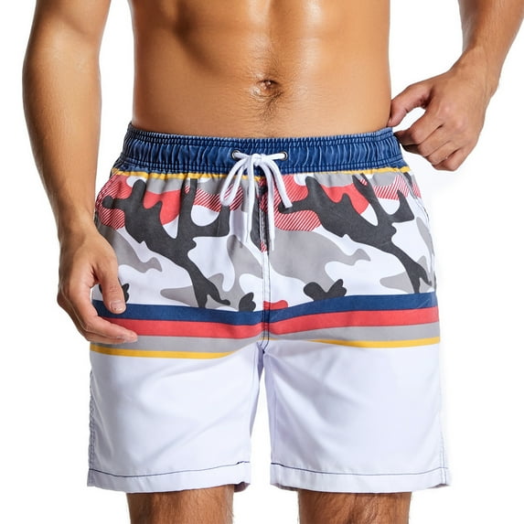 Jewelreauty Father's Day Men Hawaiian Beach Shorts Casual Striped Drawstring Loose Summer Shorts