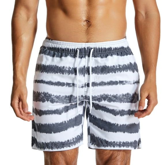 Jewelreauty Men Summer Beach Shorts Casual Striped Drawstring Elastic Waist Pants Loose Lightweight Shorts (S, Black)
