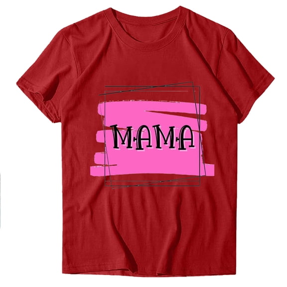 Jewelreauty Mother's Day Shirts Women Casual Mom Short Sleeve Crewneck Tunic Tee Loose Mama Graphic Tops (XL, Red)