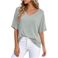 thumbnail image 1 of Jewelreauty Oversized T Shirts for Women V Neck Plain Tshirts Short Sleeve Casual Workout Loose Summer Tops (S, Gray), 1 of 7