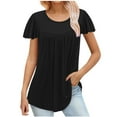 thumbnail image 1 of Jewelreauty Plus Size Blouses for Women Short Sleeve Crewneck Pleated Tunic Tops Summer Flowy Casual Shirts (2XL, Black), 1 of 5