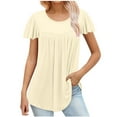 thumbnail image 1 of Jewelreauty Plus Size Blouses for Women Short Sleeve Crewneck Pleated Tunic Tops Summer Flowy Casual Shirts (5XL, Khaki), 1 of 5