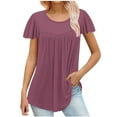 thumbnail image 1 of Jewelreauty Plus Size Blouses for Women Short Sleeve Crewneck Pleated Tunic Tops Summer Flowy Casual Shirts (5XL, Purple), 1 of 5