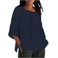 thumbnail image 1 of Jewelreauty Plus Size Eyelet Tops for Women Summer Elbow Length Casual Round Neck Blouses Loose Tee, 1 of 6