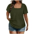 thumbnail image 1 of Jewelreauty Plus Size Square Neck Tops for Women Casual Solid Short Sleeve Shirts Summer Tunic Blouses (XL, Army Green), 1 of 8