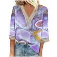 thumbnail image 1 of Jewelreauty Plus Size Tunic Tops for Women Lace Elbow Length V Neck Graphic Blouse Summer Casual Tee, 1 of 5