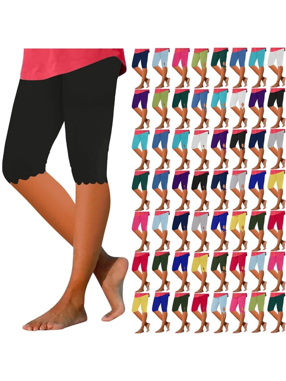Short Leggings for Women High Waisted Workout Stretch Yoga Leggings Pull On Knee Length Pants (2XL, Black)