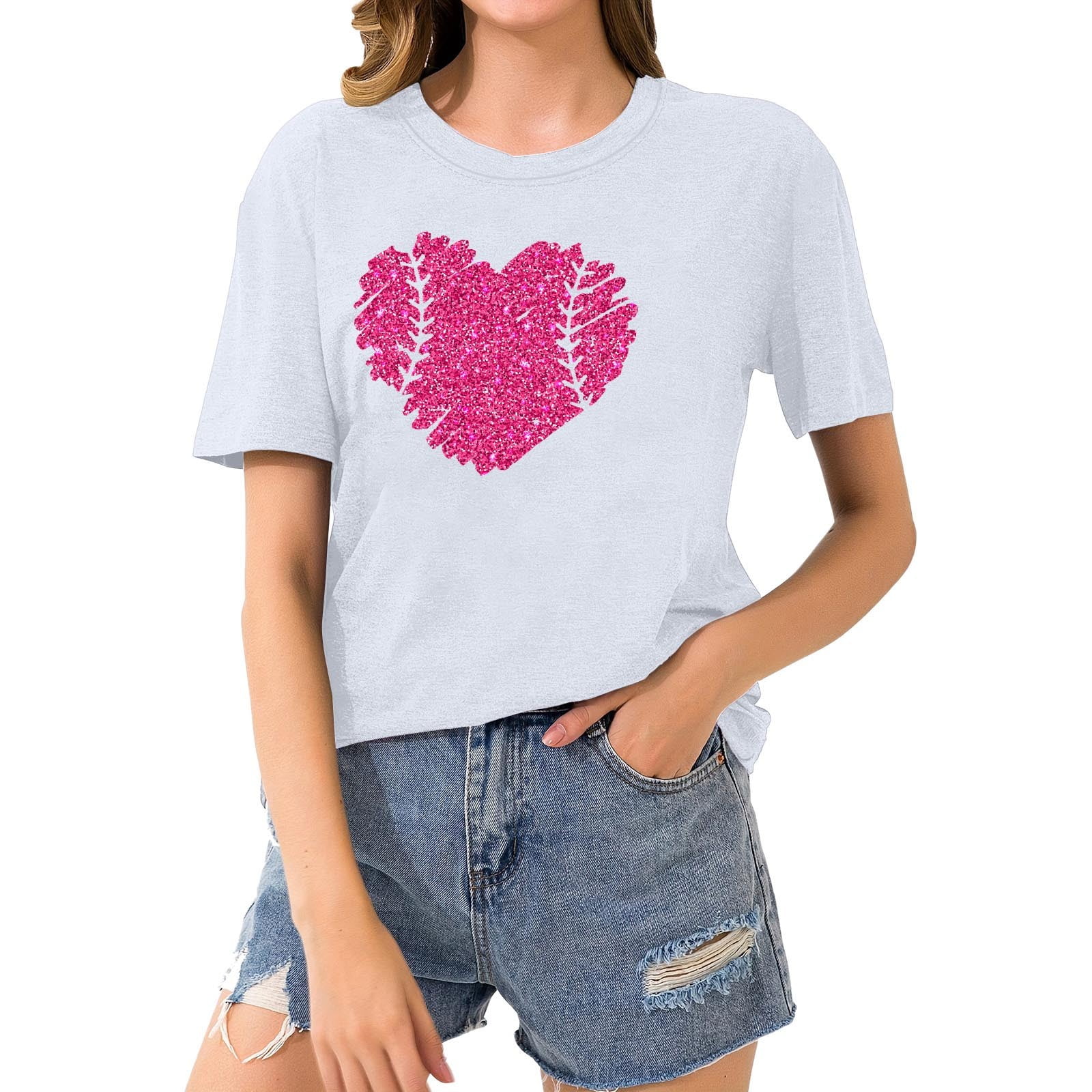 Savings Short Sleeve Crewneck Baseball Print Shirts Women Casual Basic Savings Short Sleeve Crewneck Baseball Print Shirts Women Casual Basic