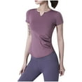 thumbnail image 1 of Jewelreauty Short Sleeve Yoga Shirts for Women V Neck Slim Fit Stretch Tops Athletic Workout Gym T-Shirts (L, Purple), 1 of 3
