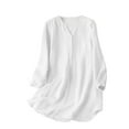 thumbnail image 1 of Jewelreauty Summer Oversized Long Sleeve Shirts Women Button V Neck Cotton Linen Tops Casual Loose Blouses with Pocket (S, White), 1 of 3