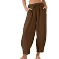 thumbnail image 1 of Jewelreauty Summer Pants for Women 2025 Drawstring Elastic Waist Silk Casual Pants with Pockets, 1 of 7