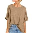 thumbnail image 1 of Jewelreauty Summer Short Sleeve Shirts Women Casual Loose Round Neck Solid Tops Pullover Lightweight T-Shirts (2XL, Khaki), 1 of 7