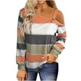 thumbnail image 1 of Jewelreauty Summer Womens One Shoulder Shirts Long Sleeve Patchwork Striped Tops Loose Casual Pullover Blouses (S, Orange), 1 of 6
