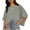 thumbnail image 1 of Jewelreauty Summer Womens Oversized Crewneck Shirts Batwing Short Sleeve Loose Tops Casual Solid Pullover Tee (M, Gray), 1 of 9