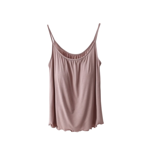 Jewelreauty Tank Tops for Women Sleeveless Workout Gym Spaghatti Strap Tops Loungewear Shirt with Built in Bra (2XL, Coffee)