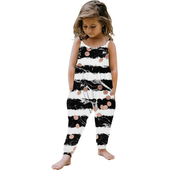 Jewelreauty Toddler Baby Girls One Piece Jumpsuits Sleeveless Strap Hawaiian Rompers Summer Outfits with Pockets (4-5 Years, Black)