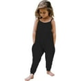 thumbnail image 1 of Jewelreauty Toddler Girl Cute One Piece Jumpsuits Sleeveless Strap Solid Rompers Summer Outfits with Pockets (5-6 Years, Black), 1 of 5