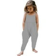 thumbnail image 1 of Jewelreauty Toddler Girl Cute One Piece Jumpsuits Sleeveless Strap Solid Rompers Summer Outfits with Pockets (5-6 Years, Gray), 1 of 5