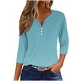 thumbnail image 1 of Jewelreauty Tunic Tops for Women Elbow Length Notch Neck Casual Button Blouses Summer Casual Tees, 1 of 5