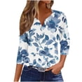 thumbnail image 1 of Jewelreauty Tunic Tops for Women Elbow Length Notch Neck Casual Button Blouses Summer Casual Tees, 1 of 5