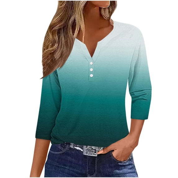 Jewelreauty Tunic Tops for Women Elbow Length Notch Neck Casual Button Blouses Summer Casual Tees