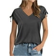 thumbnail image 1 of Jewelreauty V Neck Tops for Women Drawstring Cap Sleeve Casual Blouses Summer Loose Tunic Tee Shirts (2XL, Gray), 1 of 9