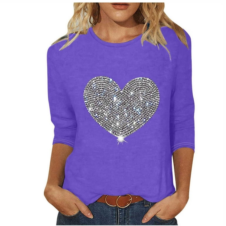 Casual 3/4 sleeve Print Round neck Plus size Tops Casual 3/4 sleeve Print Round neck Plus size Tops