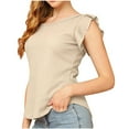 thumbnail image 1 of Jewelreauty Waffle Shirts Women Ruffle Cap Sleeve Round Neck Casual Pullover Tops Solid Color Loose Blouses (L, Beige), 1 of 4