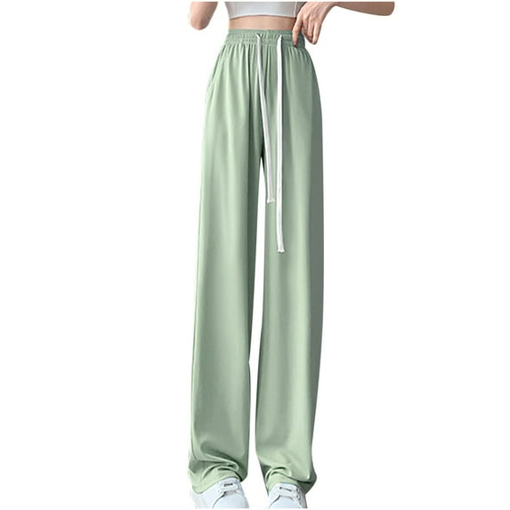 Jewelreauty Wide Leg Pants for Women Drawstring High Waisted Stretchy Casual Loose Long Trousers 2025