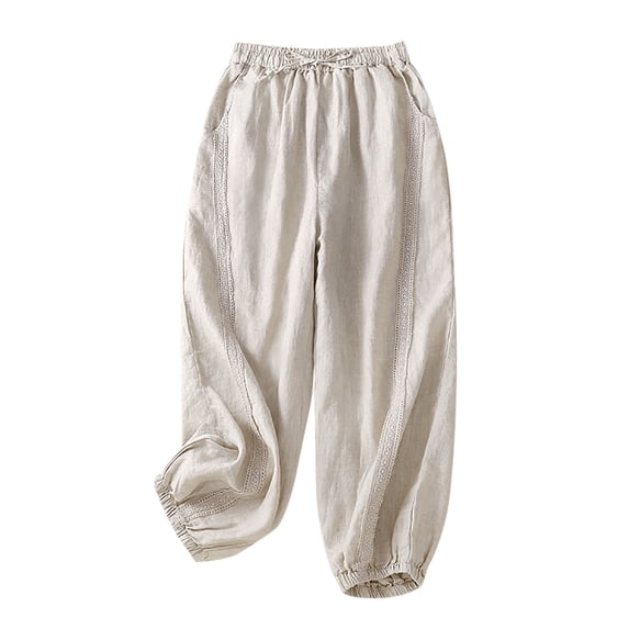 Jewelreauty Wide Leg Pants for Women Plus Size Casual Drawstring Cotton Linen Pockets Pants Trousers 2025