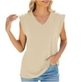 thumbnail image 1 of Jewelreauty Women Cap Sleeve Tops Summer Casual Loose V Neck Basic Tank Tops T-Shirts Solid Color Cozy Tee (2XL, Beige), 1 of 5