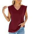 thumbnail image 1 of Jewelreauty Women Cap Sleeve Tops Summer Casual Loose V Neck Basic Tank Tops T-Shirts Solid Color Cozy Tee (M, Wine), 1 of 5