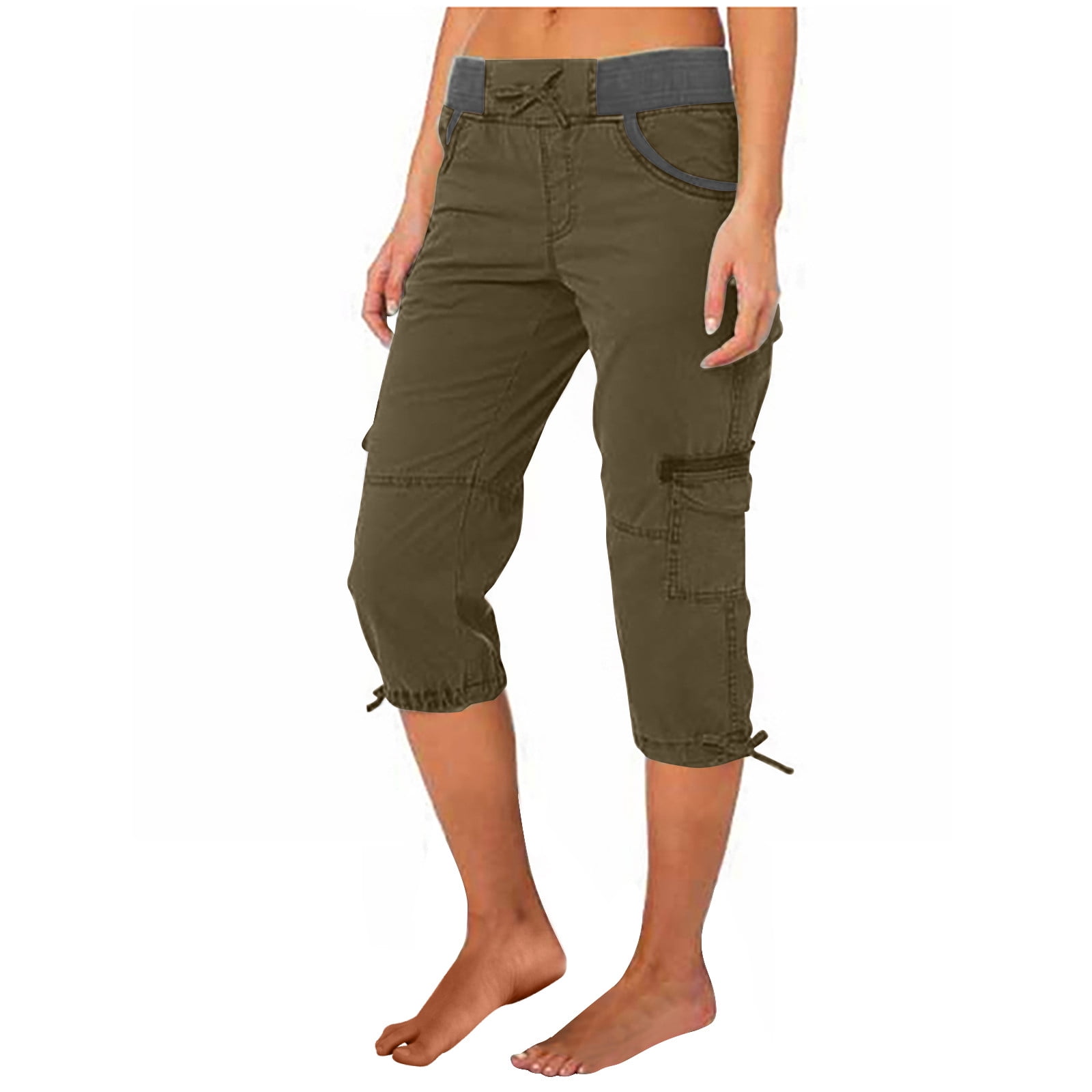 ShomPort Women's Elastic High Waisted Cargo Capri Pants ShomPort Women's Elastic High Waisted Cargo Capri Pants