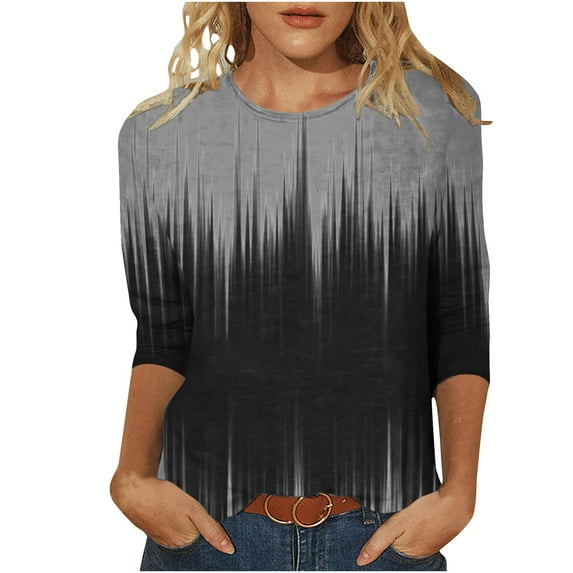 Jewelreauty Women Casual 3/4 Sleeve Shirts Plus Size Crewneck Graphic Tunic Tops Summer Loose Fit Basic Tees (4XL, Gray)
