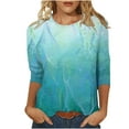 thumbnail image 1 of Jewelreauty Women Casual 3/4 Sleeve Shirts Plus Size Crewneck Graphic Tunic Tops Summer Loose Fit Basic Tees (L, Light Blue), 1 of 4