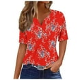 thumbnail image 1 of Jewelreauty Women Casual Eyelet T Shirts Summer V Neck Button Short Sleeve Tops Basic Tunic Tee Blouses (S, Red), 1 of 5