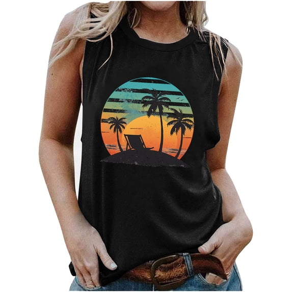 Jewelreauty Women Casual High Neck Tank Tops Summer Sleeveless Graphic Tunic Tee Workout Gym Blouses (L, Black)